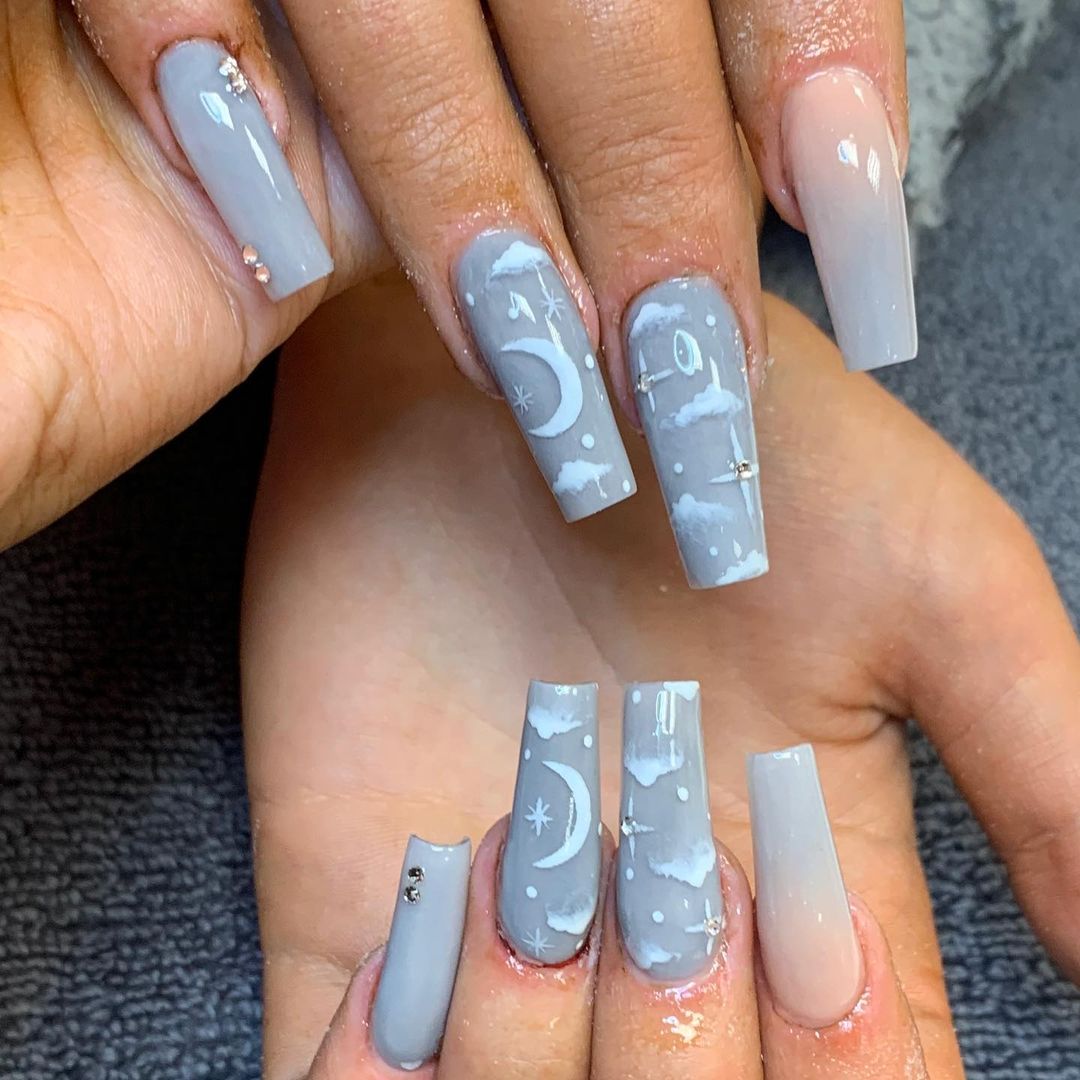 ✓[4220+] White Gel Long Grey Unique Acrylic Ombre Nail Designs (#131115)  (Png / Jpg) (2023)