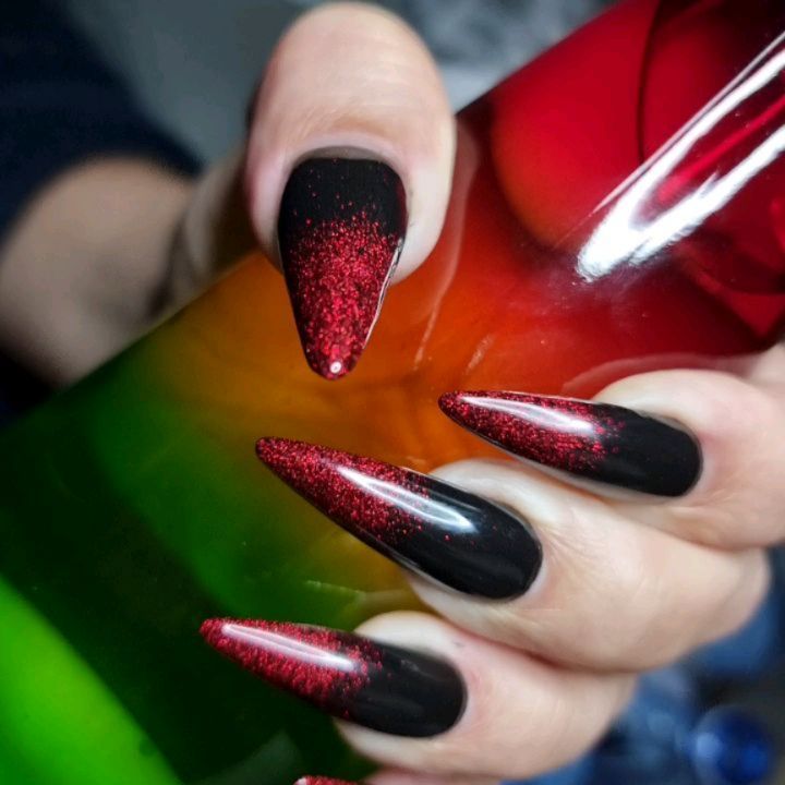 ✓[4220+] Red Black Gel Red Long Glitter Ombre Nail Designs (#132372) (png /  jpg) (2023)