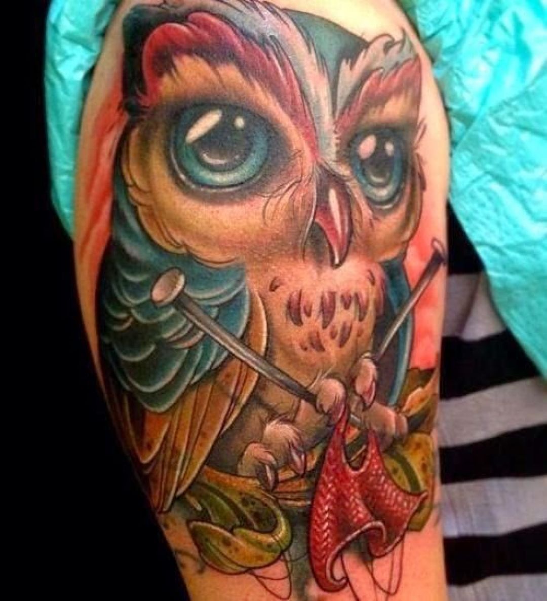 [100+] 3d Colorful Owl Shoulder Tattoo Design (png / jpg) (2023)