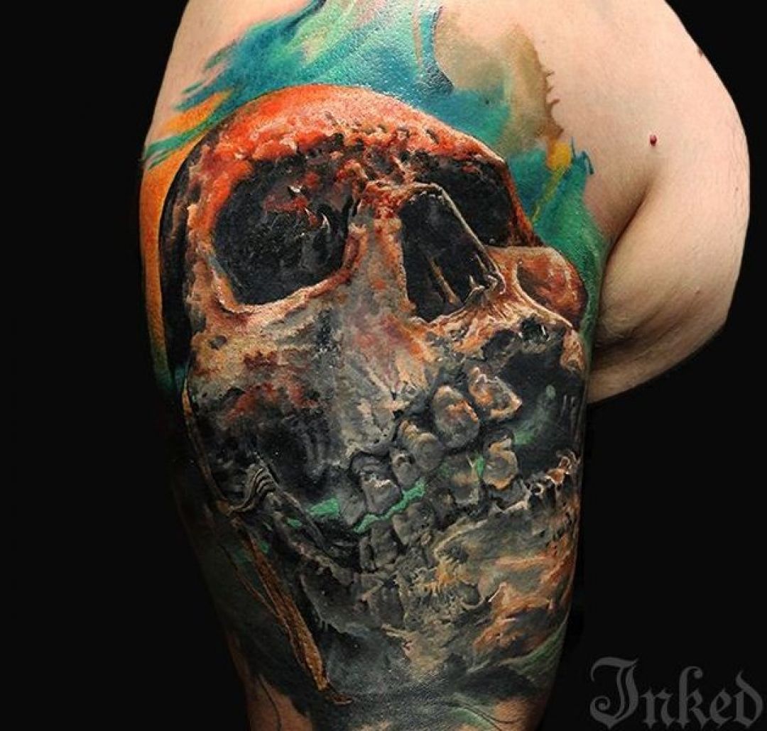 ✓[100+] 3d Watercolor Skull Shoulder Tattoo Design (png / jpg) (2023)