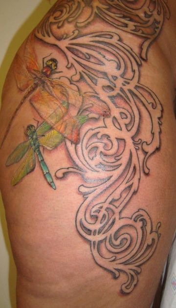 3d Dragonfly Back Tattoo Design