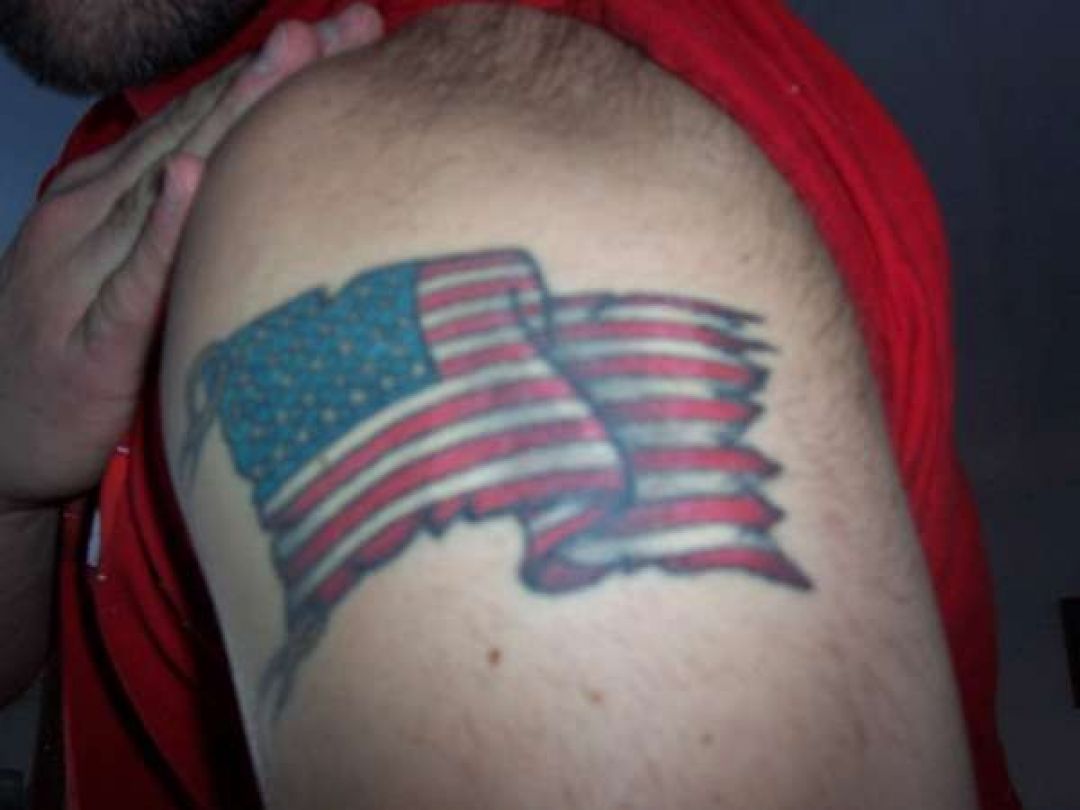 American Flag Chest and Shoulder Tattoo by Terry Mayo TattooNOW
