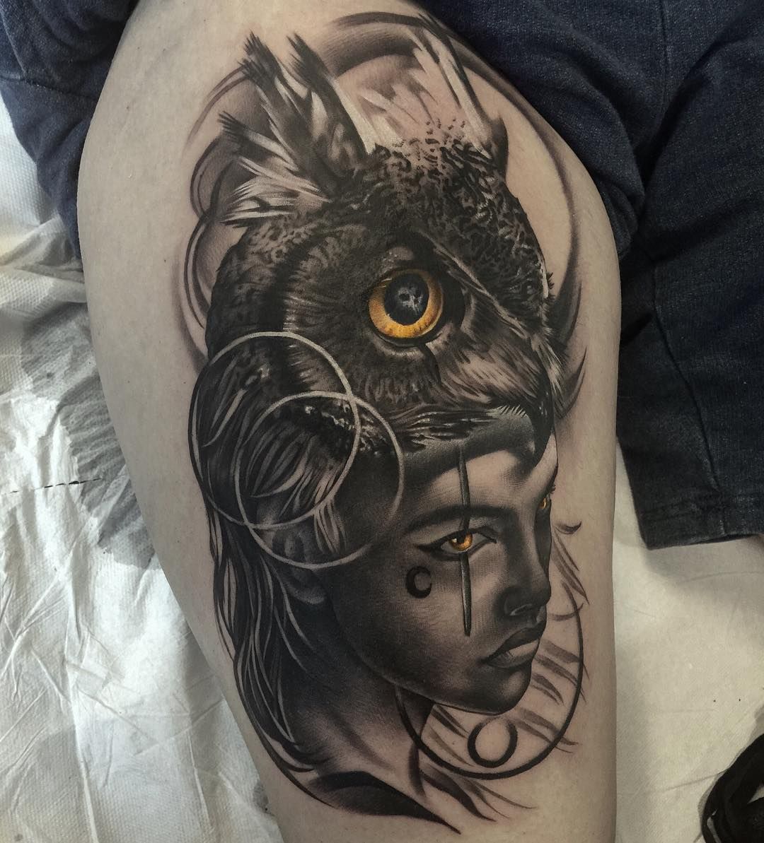 Black and Grey Owl Tattoo Idea  BlackInk