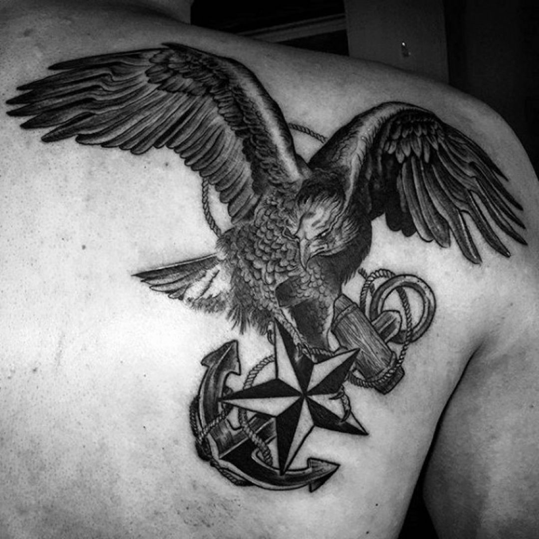 ✓[100+] Black & White Anchor Nautical Eagle Star Back Tattoo Design (png /  jpg) (2023)