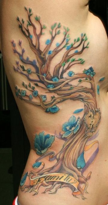 Blossom Tree Ribs Tattoo Design