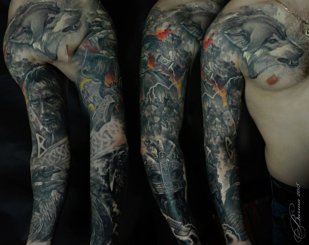 ✓[100+] Viking Wolf Sleeve Tattoo Design (png / jpg) (2023)