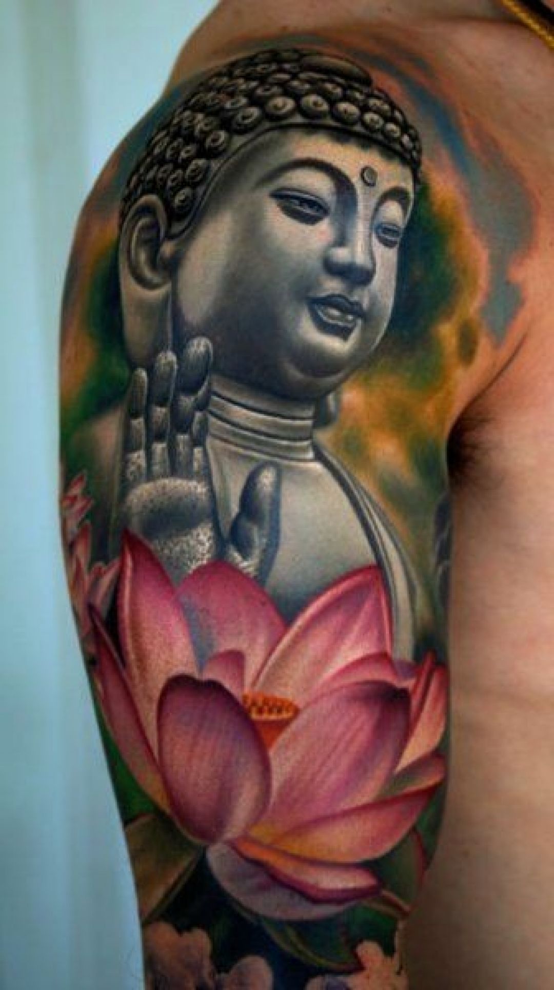 ✓[100+] Colorful Buddha Lotus Flower Arm Tattoo Design (png / jpg) (2023)