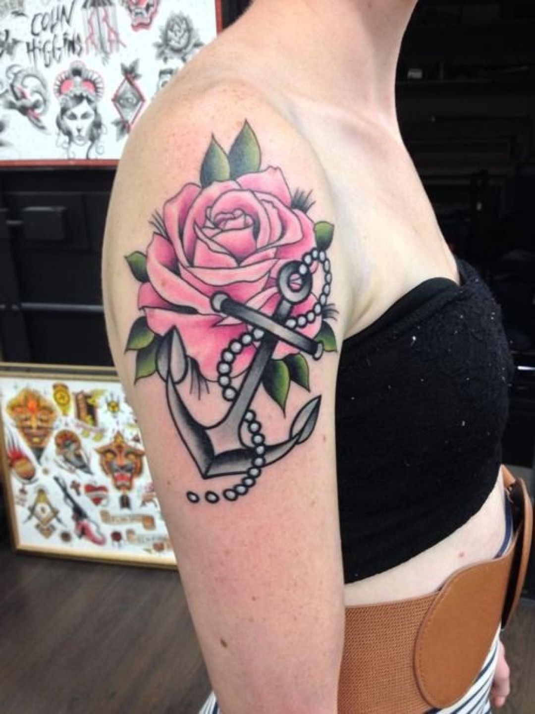 ✓[100+] Cute Pink Anchor Rose Shoulder Tattoo Design (png / jpg) (2023)