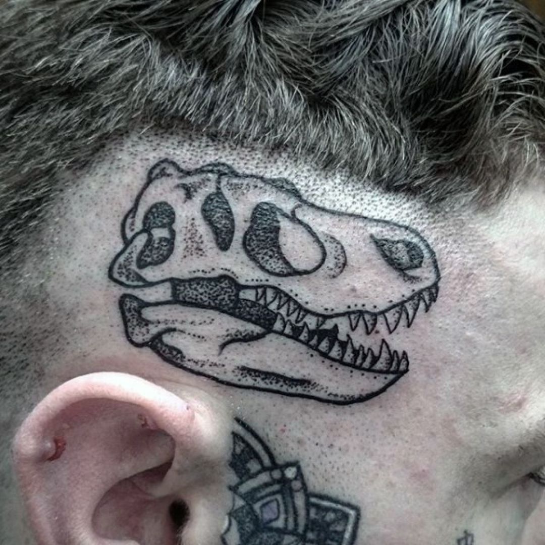 ✓[100+] Funny Ink Black Dinosaur Skull Head Tattoo Design (png / jpg) (2023)