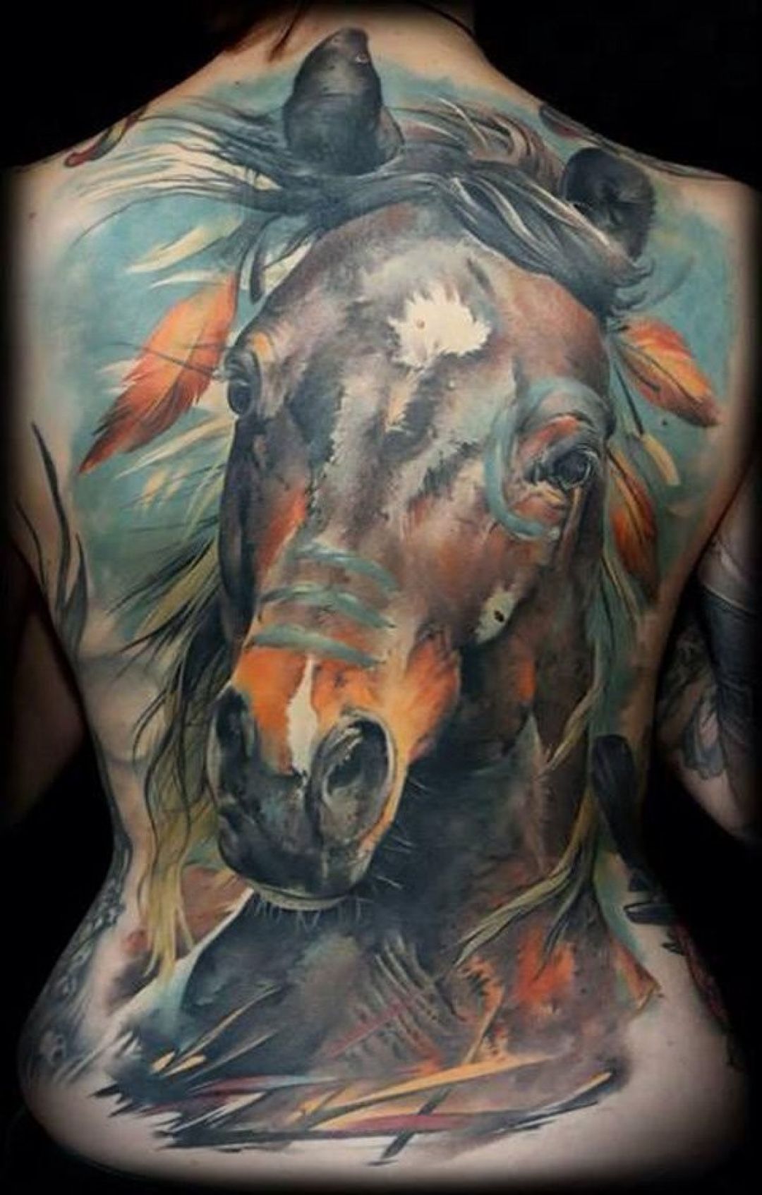 Indian Girl with Three Horses by Jin O TattooNOW