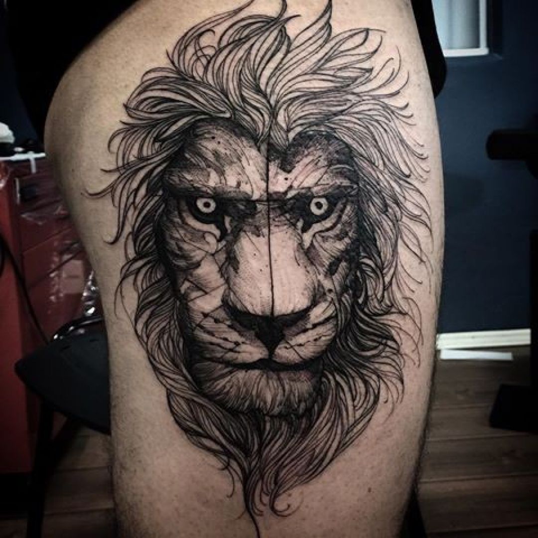 ✓[100+] Ink Black Lion Thigh, Head Tattoo Design (png / jpg) (2023)