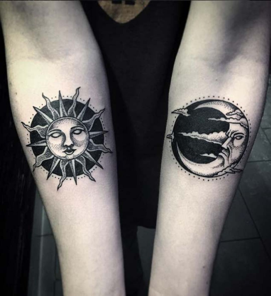 ✓[100+] Ink Black Moon Sun Forearm Tattoo Design (png / jpg) (2023)