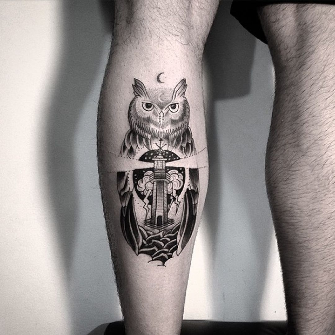 ✓[100+] Ink Black Owl Leg Tattoo Design (png / jpg) (2023)