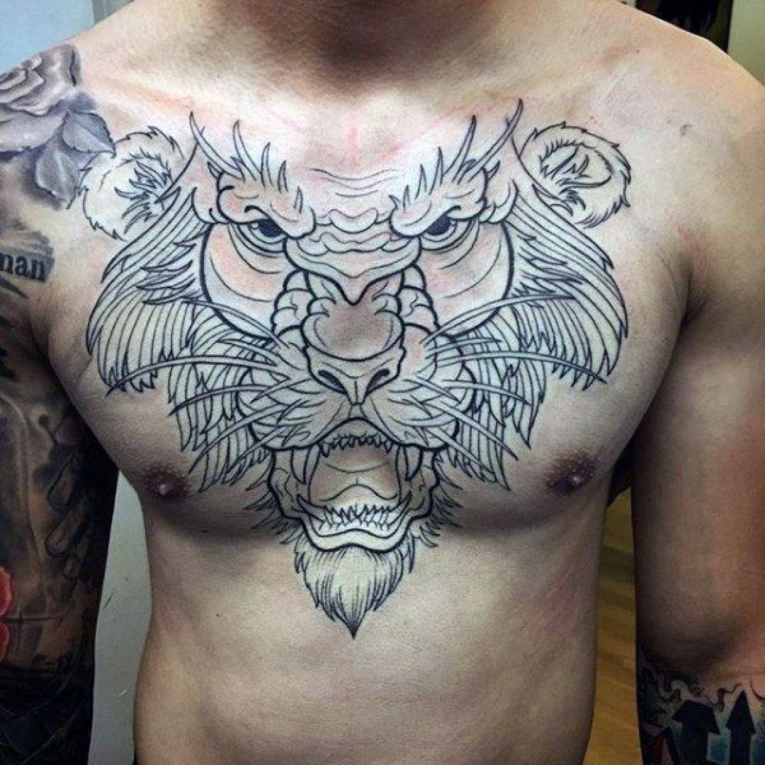 ✓[100+] Ink Black Tiger Head, Chest Tattoo Design (png / jpg) (2023)