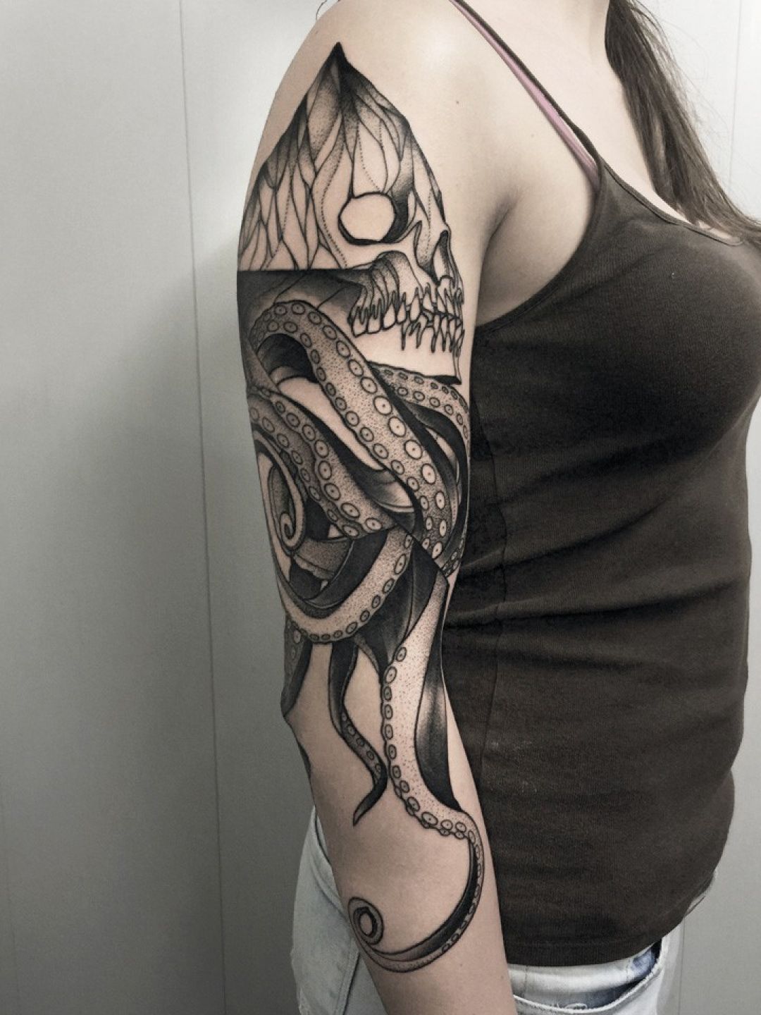 ✓[100+] Ink Fantasy Black Octopus Skull Sleeve Tattoo Design (png / jpg)  (2023)
