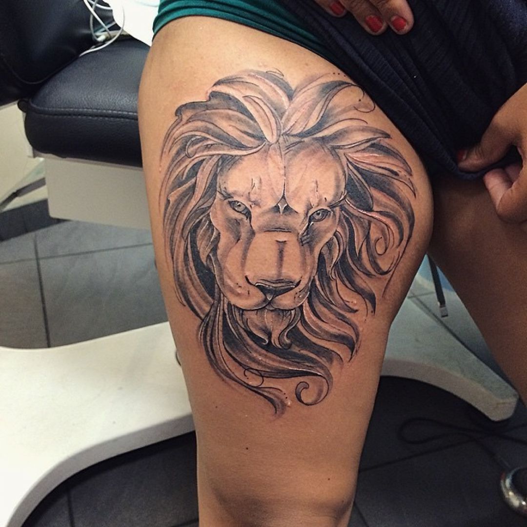✓[100+] Ink Realistic Lion Head, Thigh Tattoo Design (png / jpg) (2023)