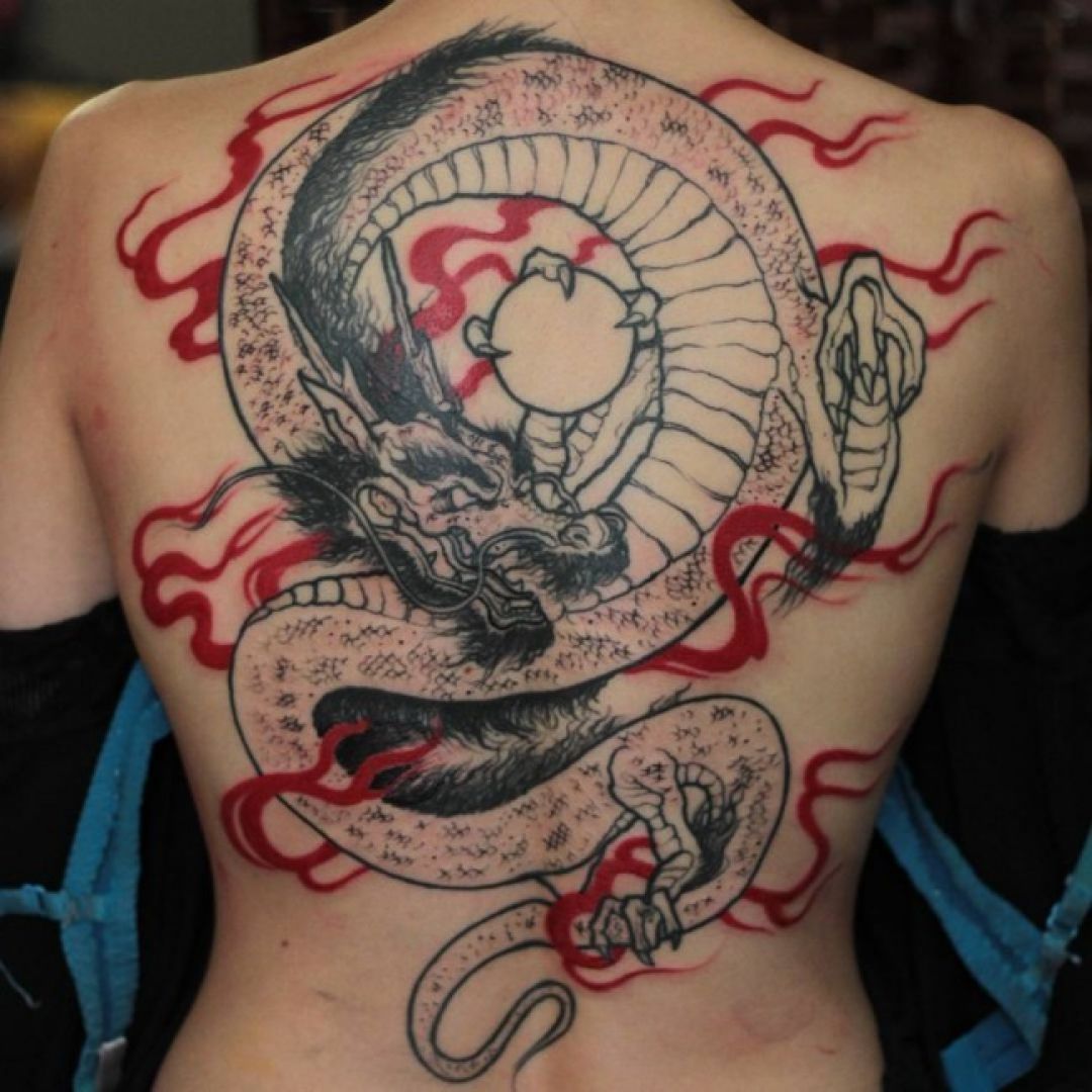 ✓[100+] Ink Red & Black Dragon Back Tattoo Design (png / jpg) (2023)