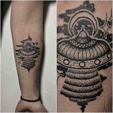 ✓[100+] Ink Black Cross Alien Ship Arm Tattoo Design (png / jpg) (2023)