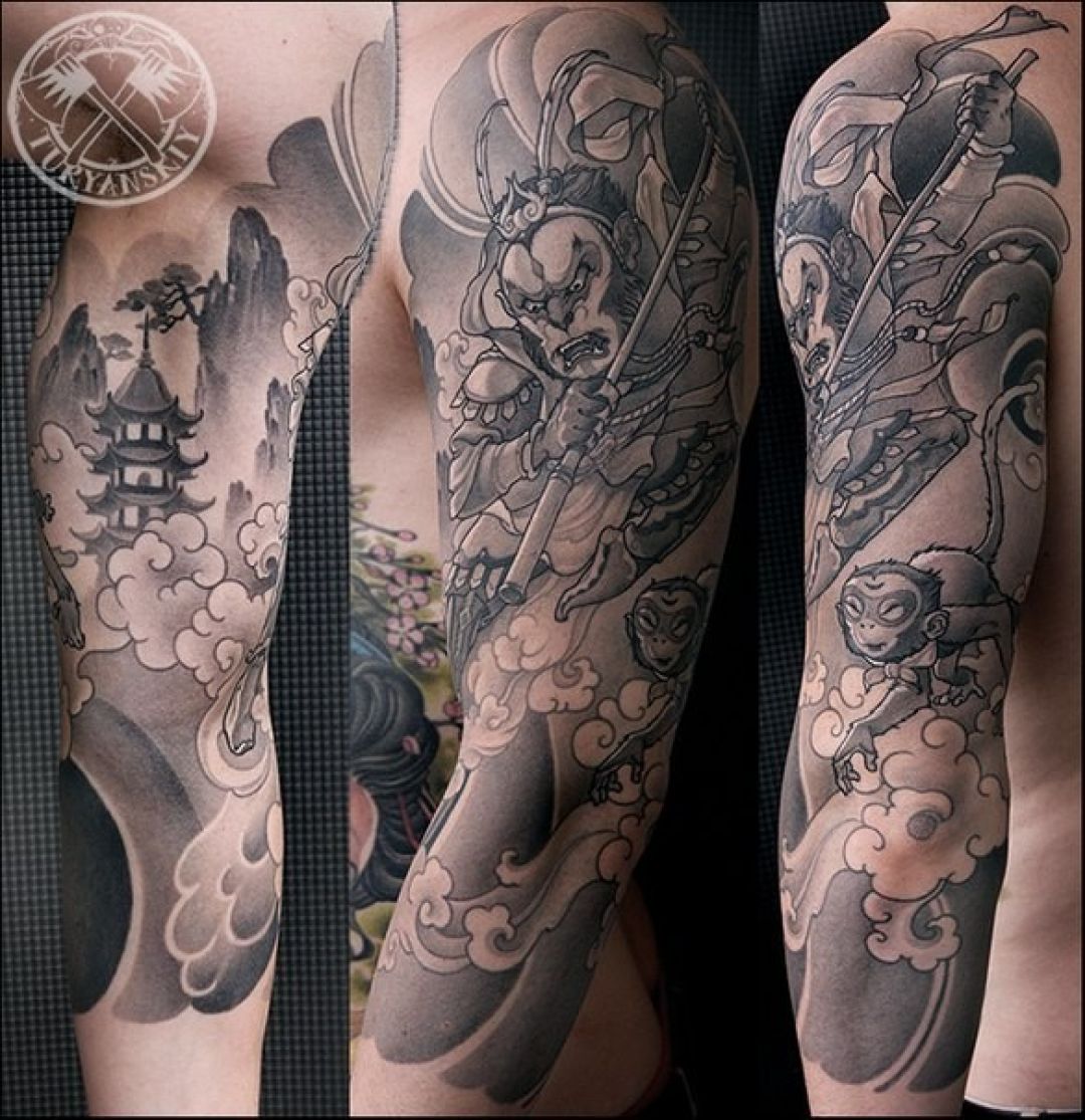 ✓[100+] Japanese Ink Black Monkey Sleeve Tattoo Design (png / jpg) (2023)