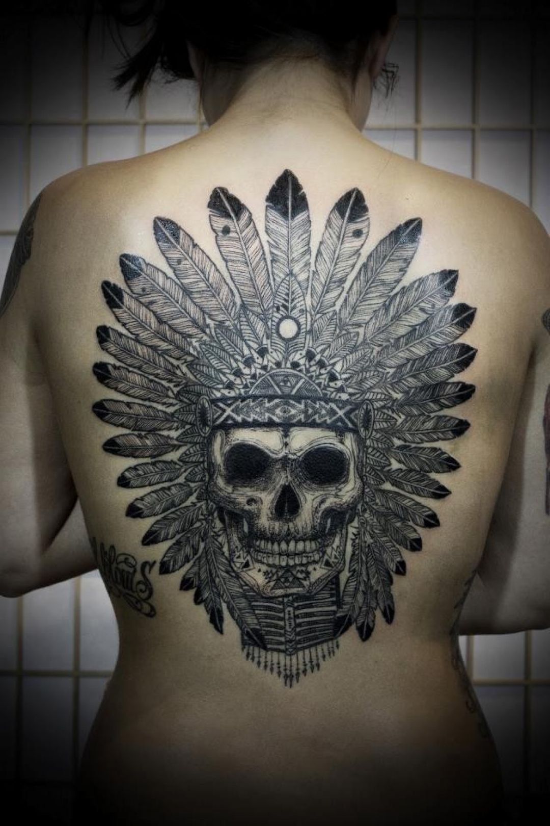 ✓[100+] Native American Indian Black Skull Back Tattoo Design (png / jpg)  (2023)