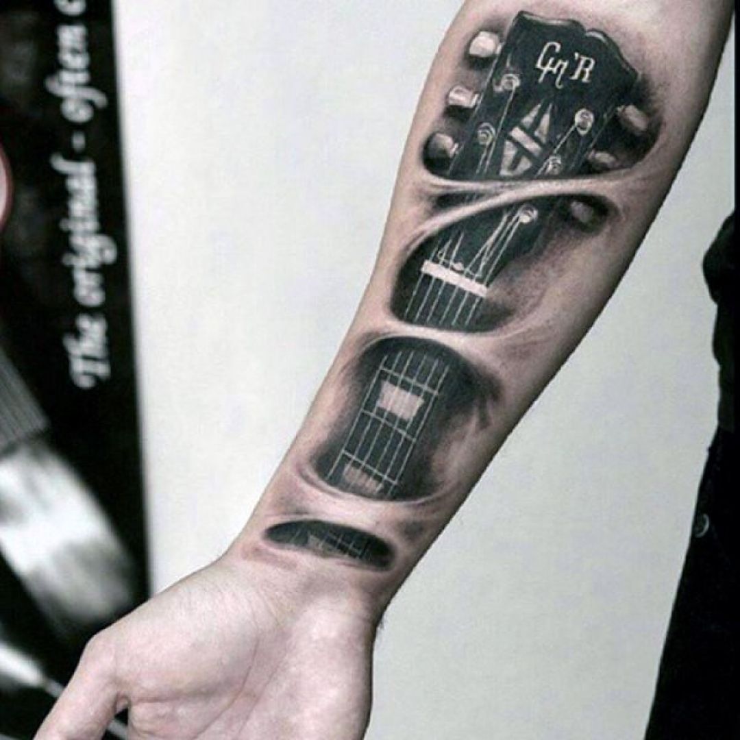 ✓[100+] Realistic Black & White Guitar Arm Tattoo Design (png / jpg) (2023)
