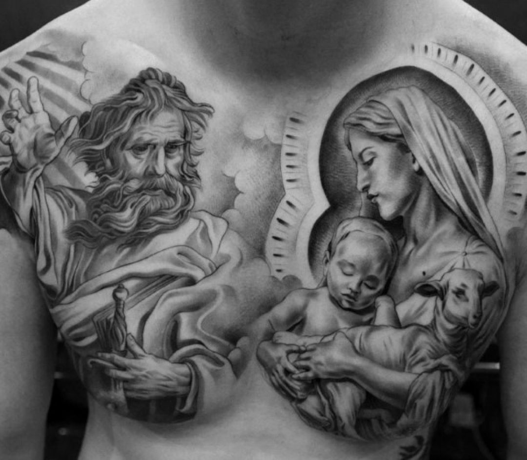 ✓[100+] Religious Black & White Chest Tattoo Design (png / jpg) (2023)