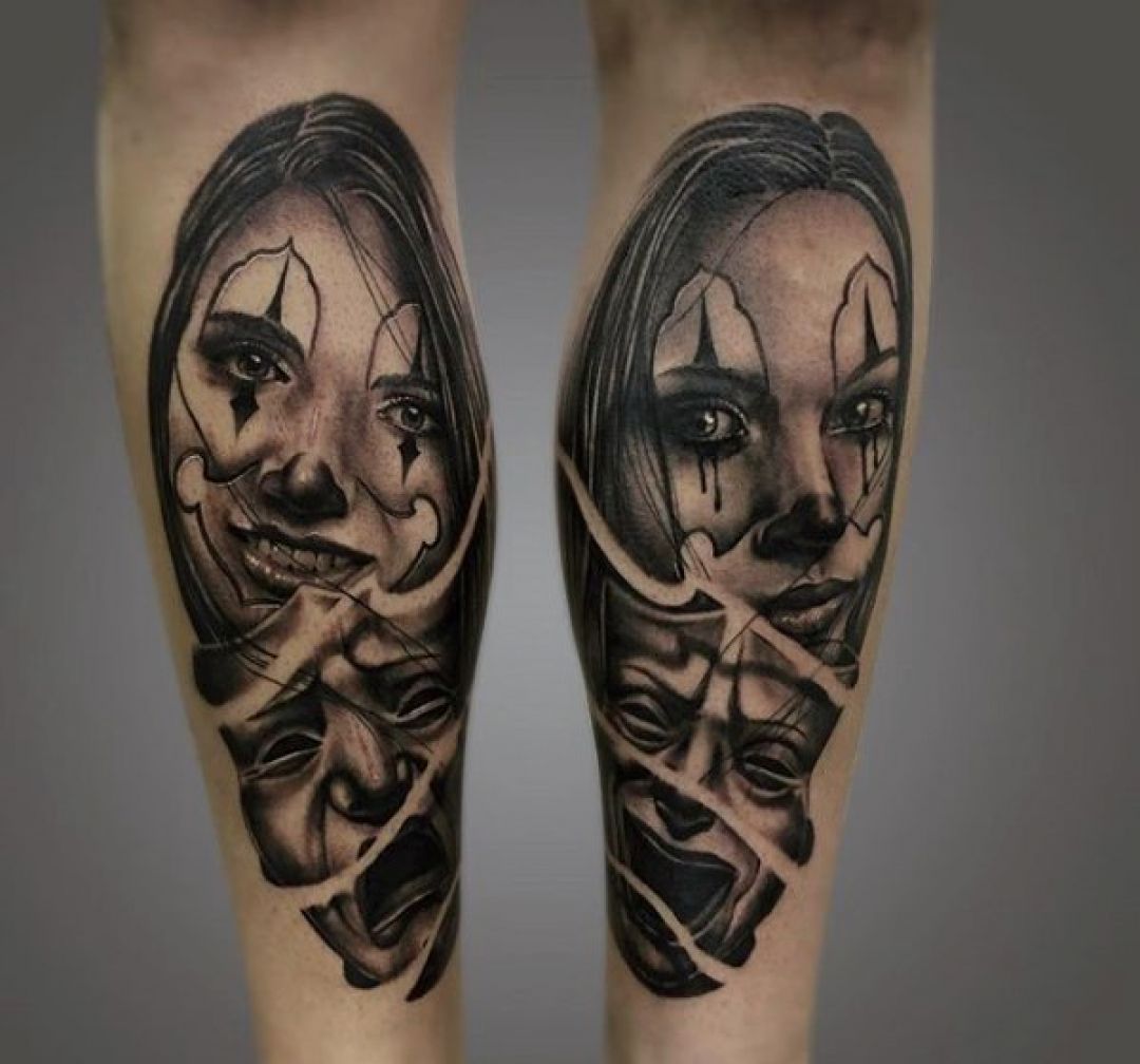 ✓[100+] Traditional Black & White Clown Forearm Tattoo Design For Women  (female) (png / jpg) (2023)