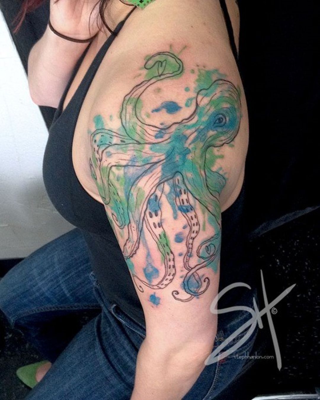 ✓[100+] Watercolor Green & Blue Octopus Shoulder Tattoo Design (png / jpg)  (2023)